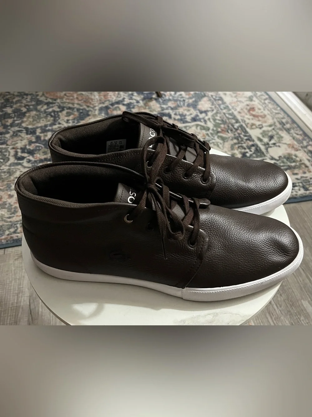 Lacoste Men’s Dark Brown Leather Chukka Boots with White Sole